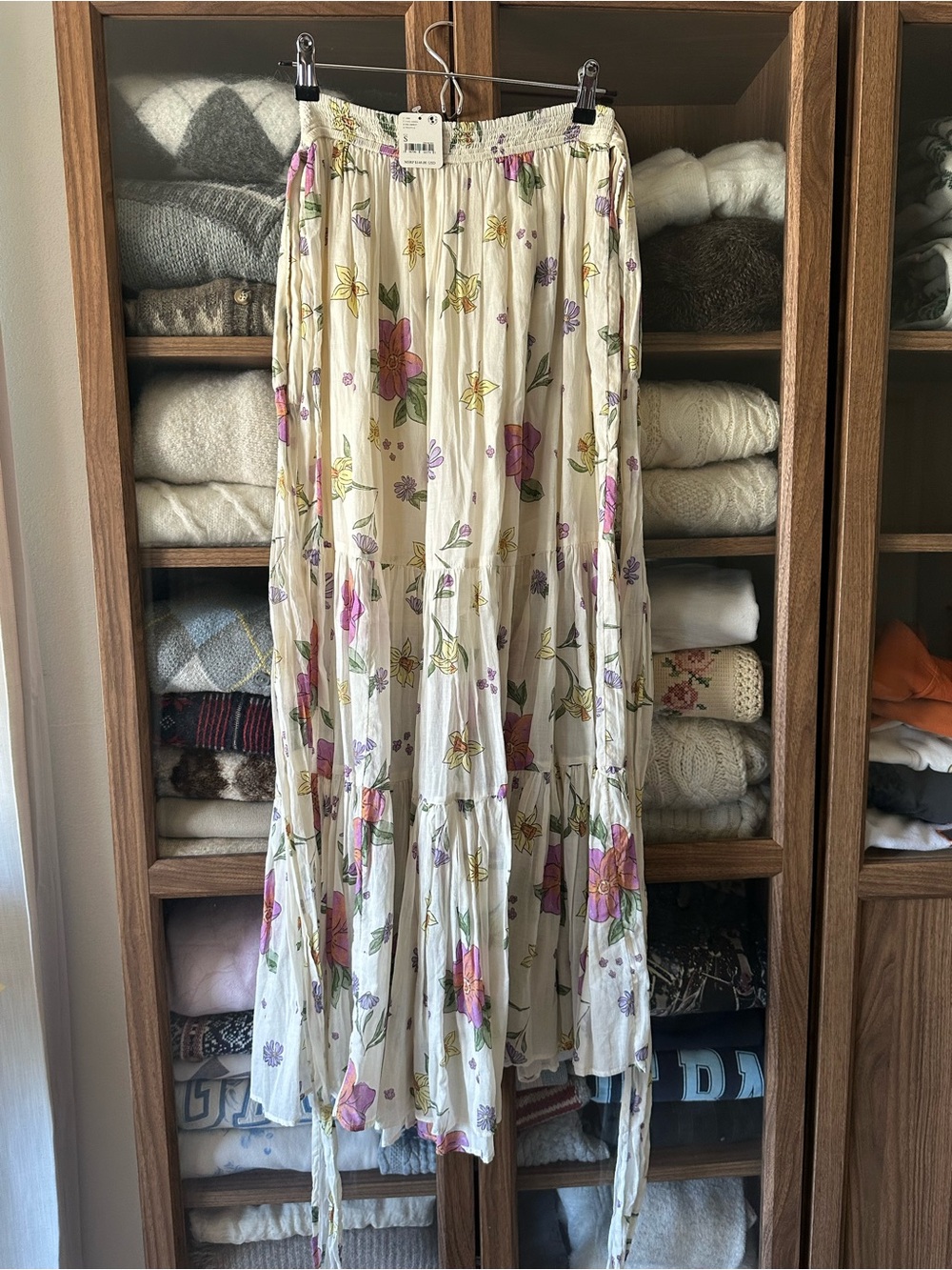 Free People Cream Floral Tiered Maxi Skirt